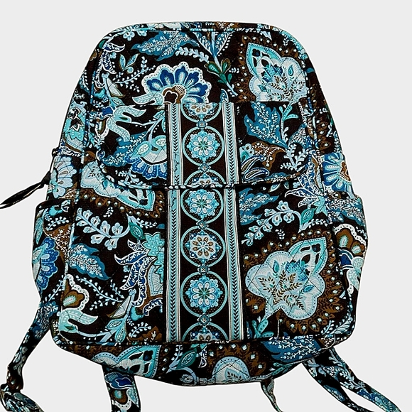 Vera Bradley Handbags - Vera Bradley Backpack Bag Purse Tote, Java Blue Brown White Retired Print